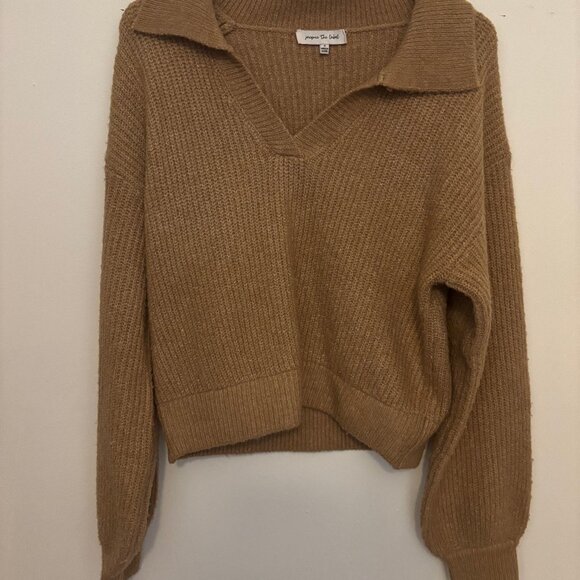 Jacquie The Label Collared Rib Knit Sweater in Camel Brown – Size Small - Ribbed - Picture 3 of 6